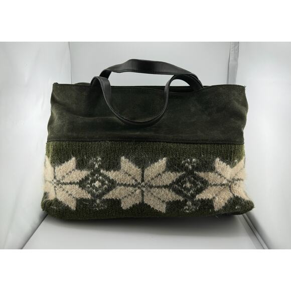 RARE Vintage Saks‎ Fifth Avenue Italy Suede Leather Wool Green Apres Ski Resort